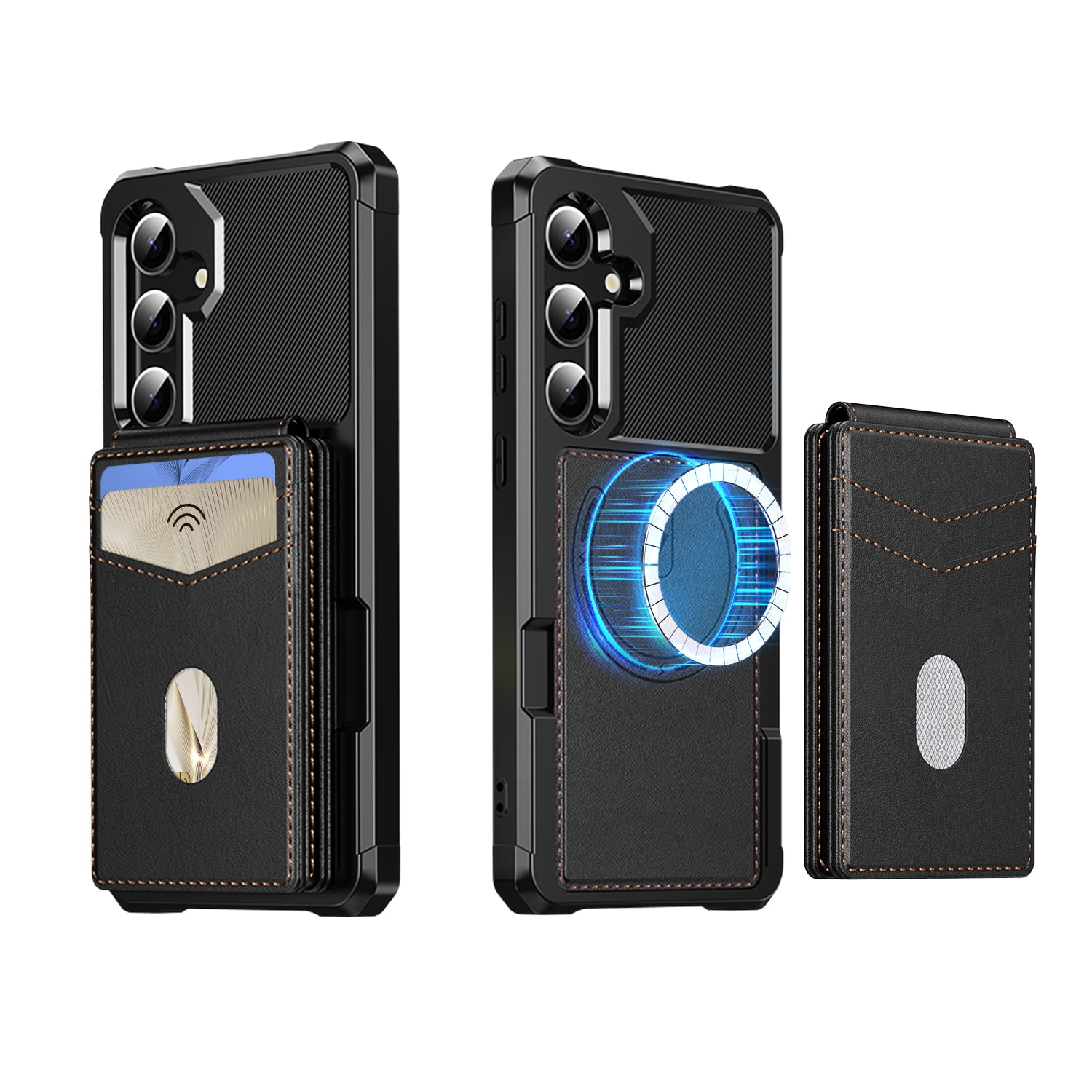 Magneettinen suojakuori korttipidikkeellä Samsung Galaxy S24 Musta