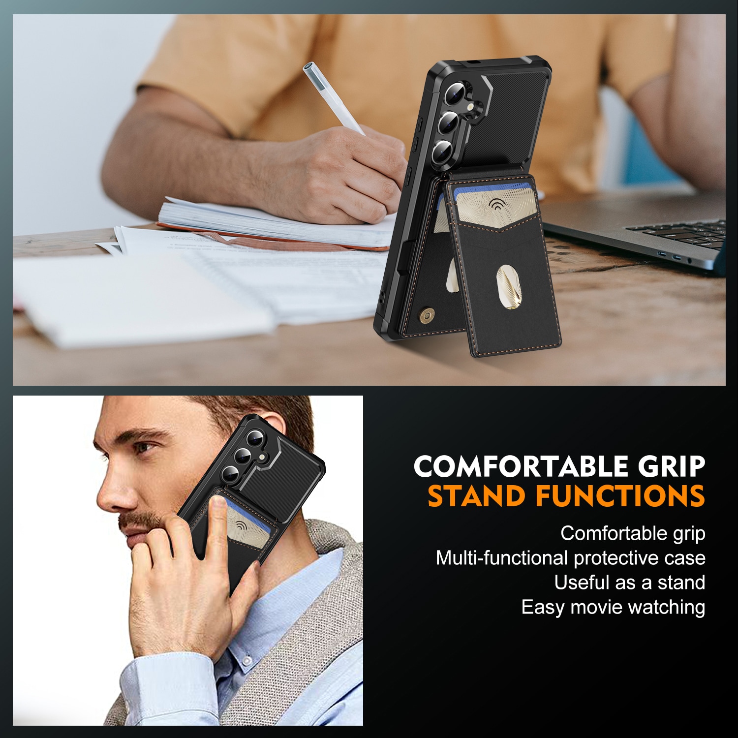 Magneettinen suojakuori korttipidikkeellä Samsung Galaxy S24 Musta