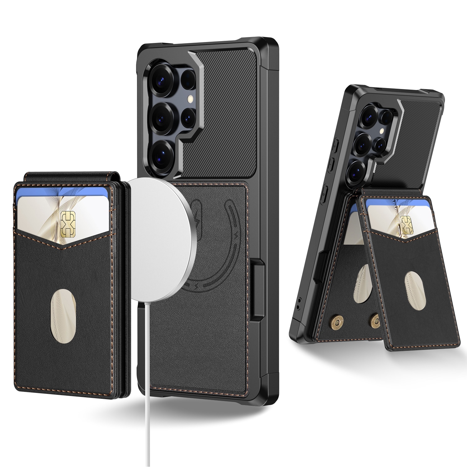 Magneettinen suojakuori korttipidikkeellä Samsung Galaxy S24 Ultra Musta