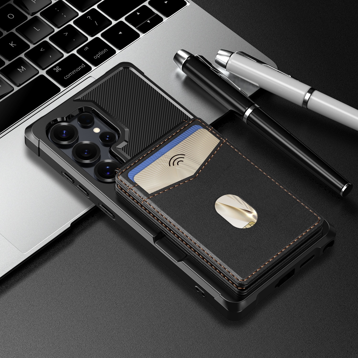 Magneettinen suojakuori korttipidikkeellä Samsung Galaxy S24 Ultra Musta