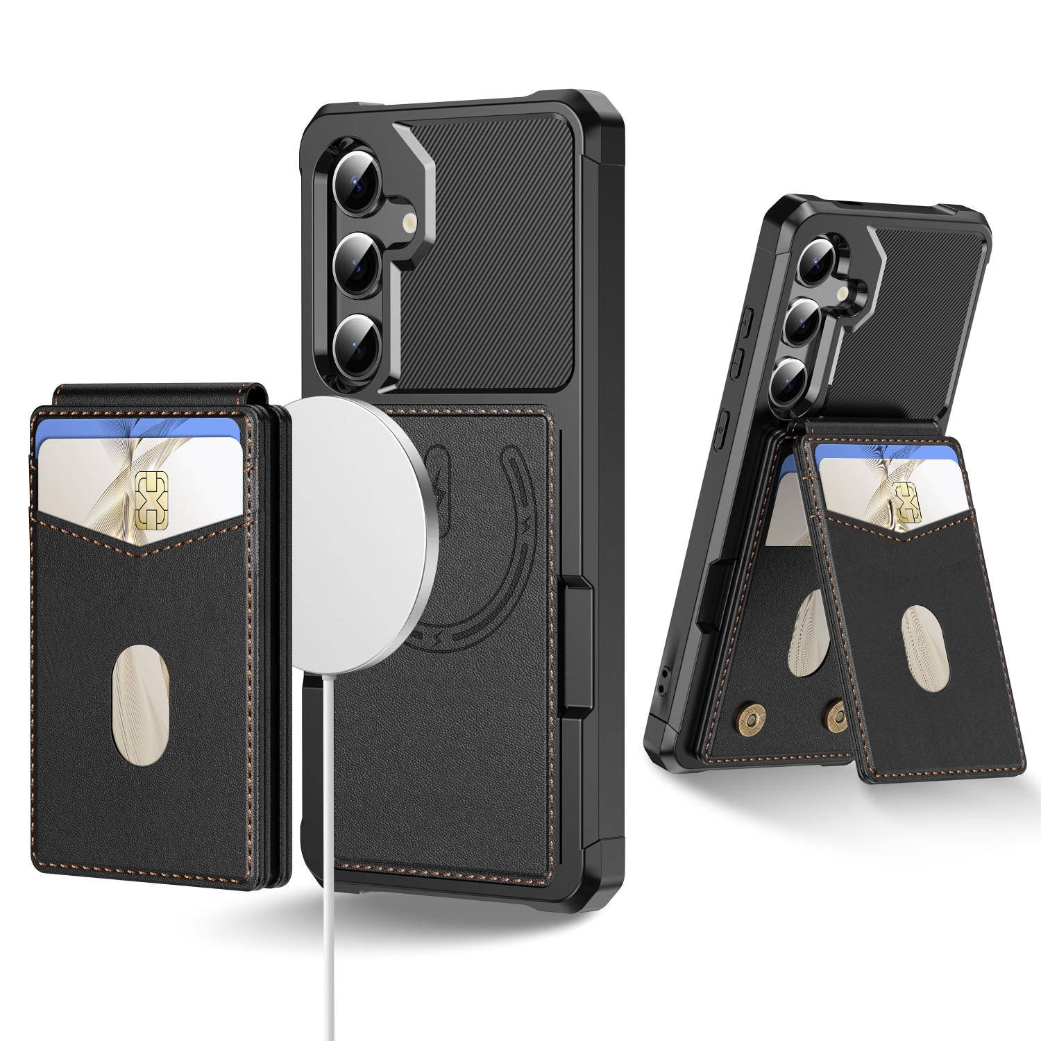 Magneettinen suojakuori korttipidikkeellä Samsung Galaxy S25 Musta