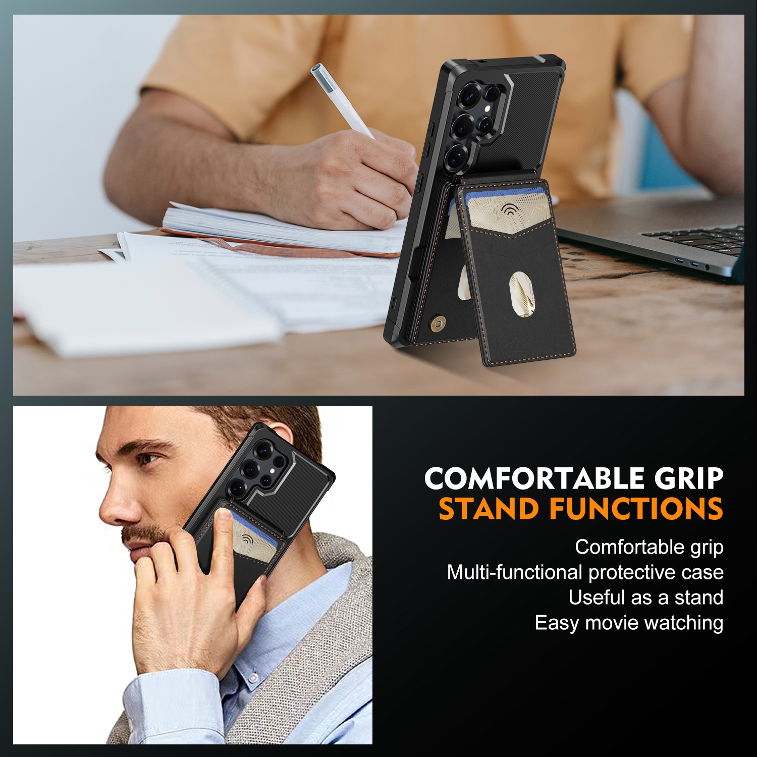 Magneettinen suojakuori korttipidikkeellä Samsung Galaxy S25 Ultra Musta