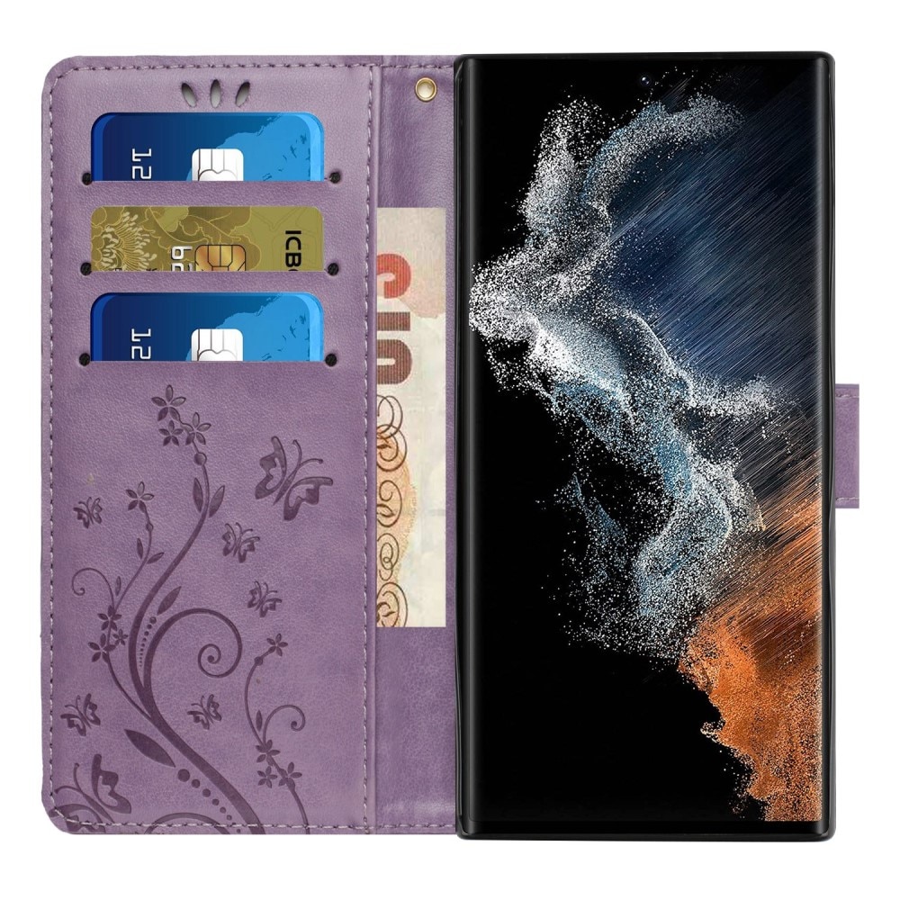 Nahkakotelo Perhonen Samsung Galaxy S23 Ultra Liila