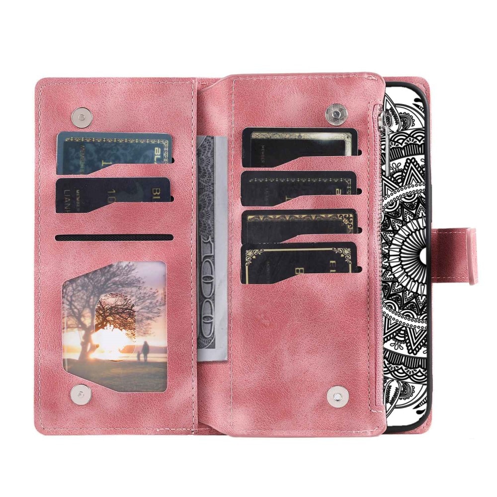 Lompakkolaukku iPhone 14 Mandala vaaleanpunainen