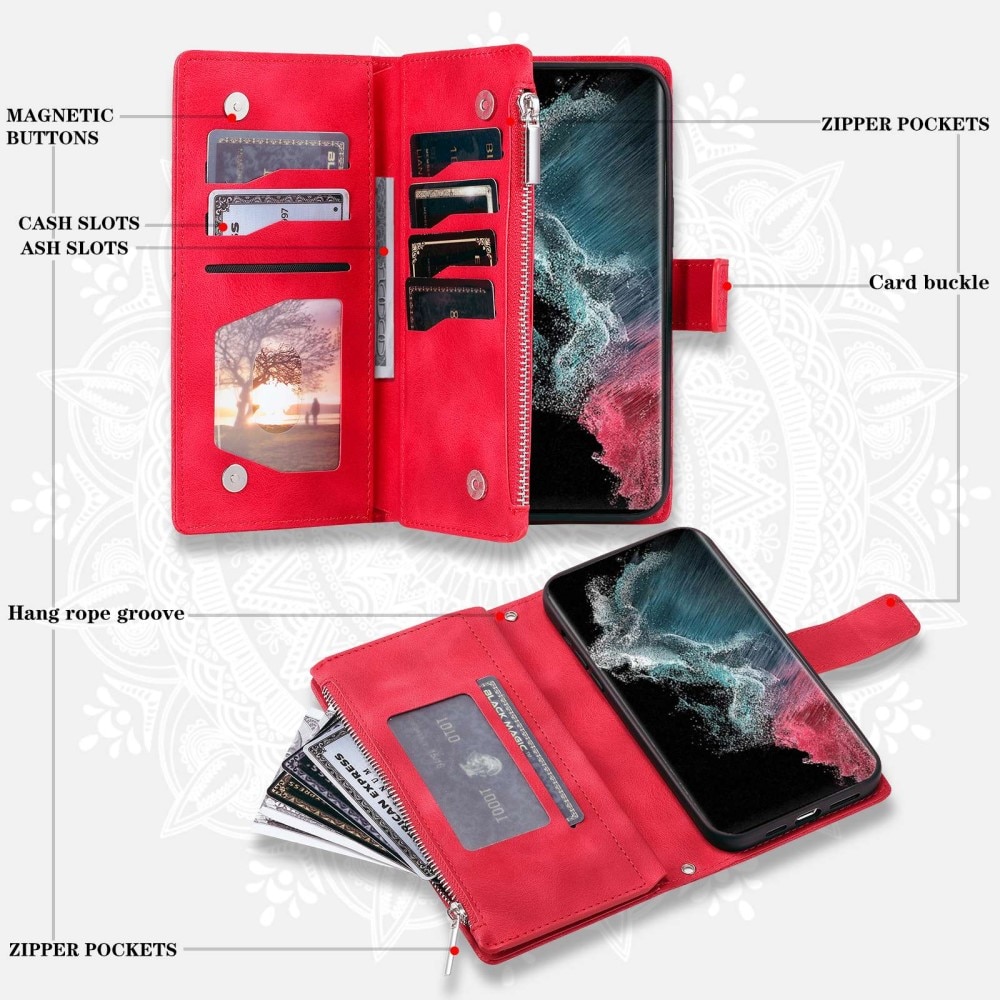 Lompakkolaukku Samsung Galaxy S23 Ultra Mandala punainen