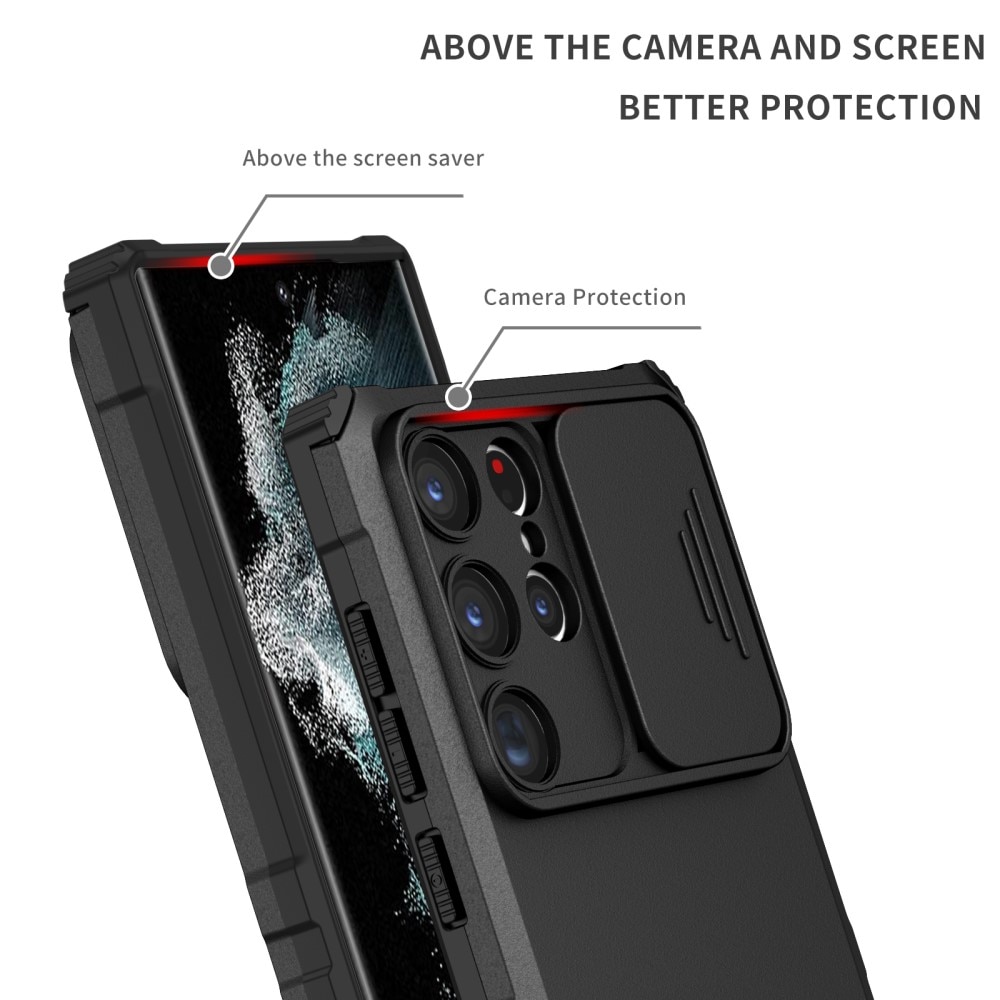 Samsung Galaxy S23 Ultra Kickstand Kotelo Kamerasuojalla musta