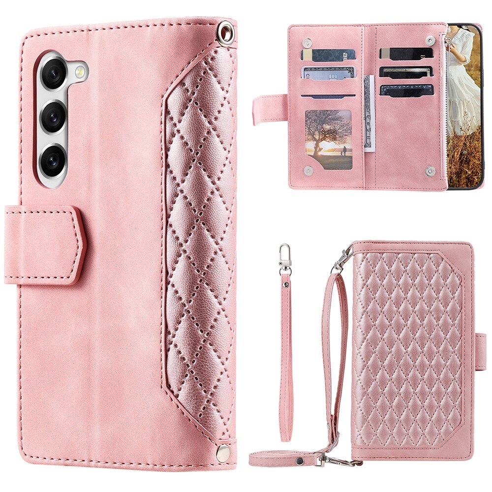 Lompakkolaukku Samsung Galaxy S23 Plus Quilted vaaleanpunainen