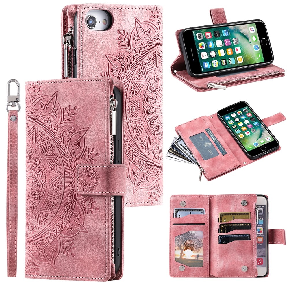 Lompakkolaukku iPhone 7/8/SE Mandala vaaleanpunainen
