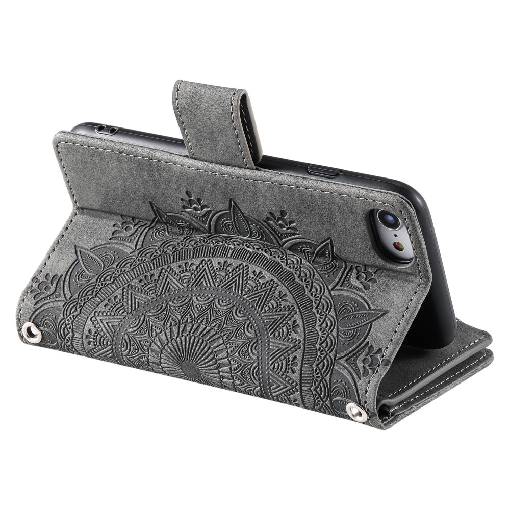 Lompakkolaukku iPhone SE (2020) Mandala harmaa