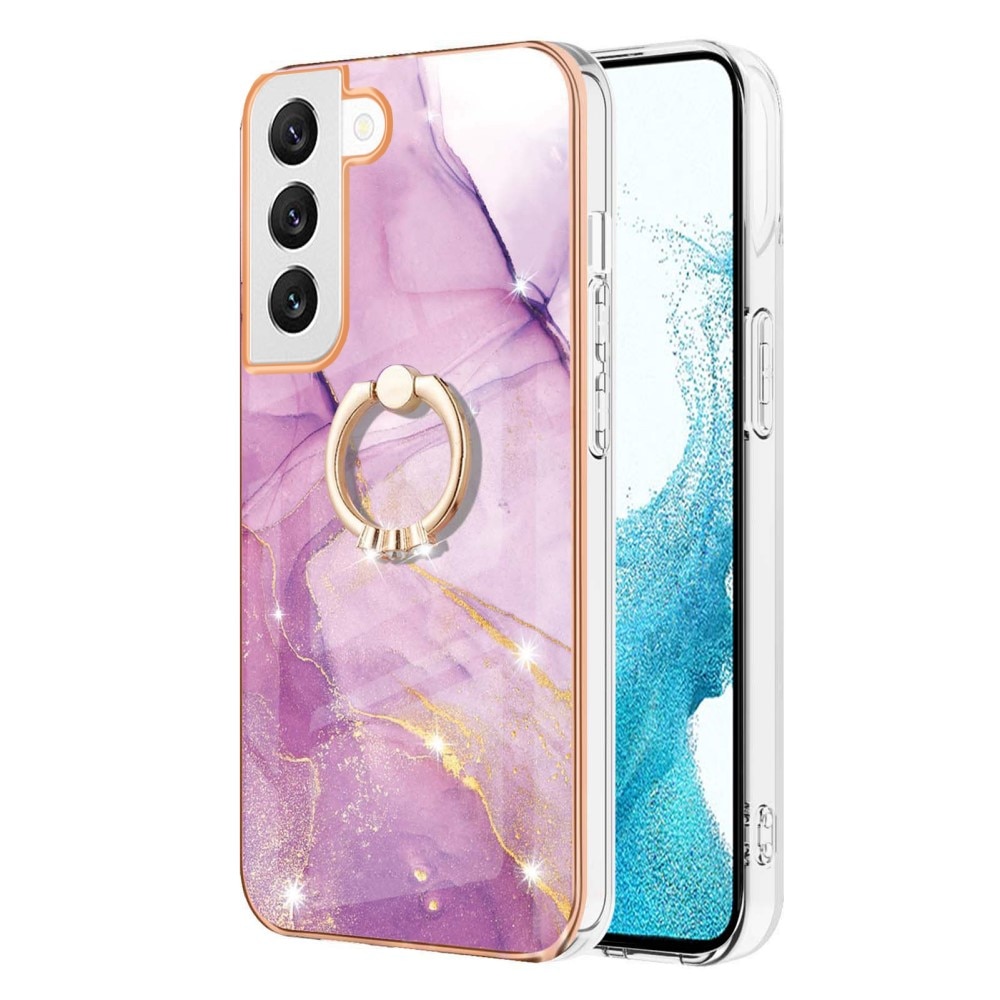 TPU Case Finger Ring Kickstand Samsung Galaxy S23 vaaleanpunainen marmoria
