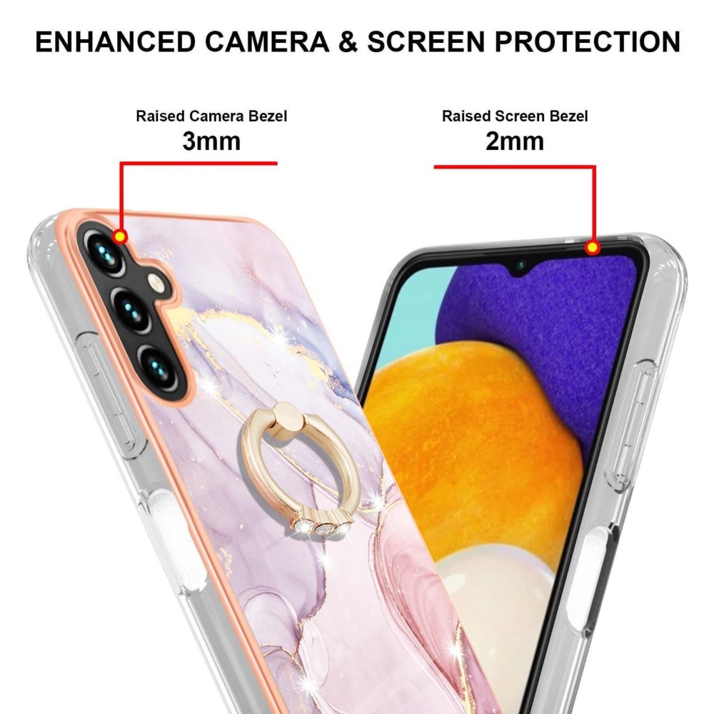 TPU Case Finger Ring Kickstand Samsung Galaxy A34 vaaleanpunainen marmoria