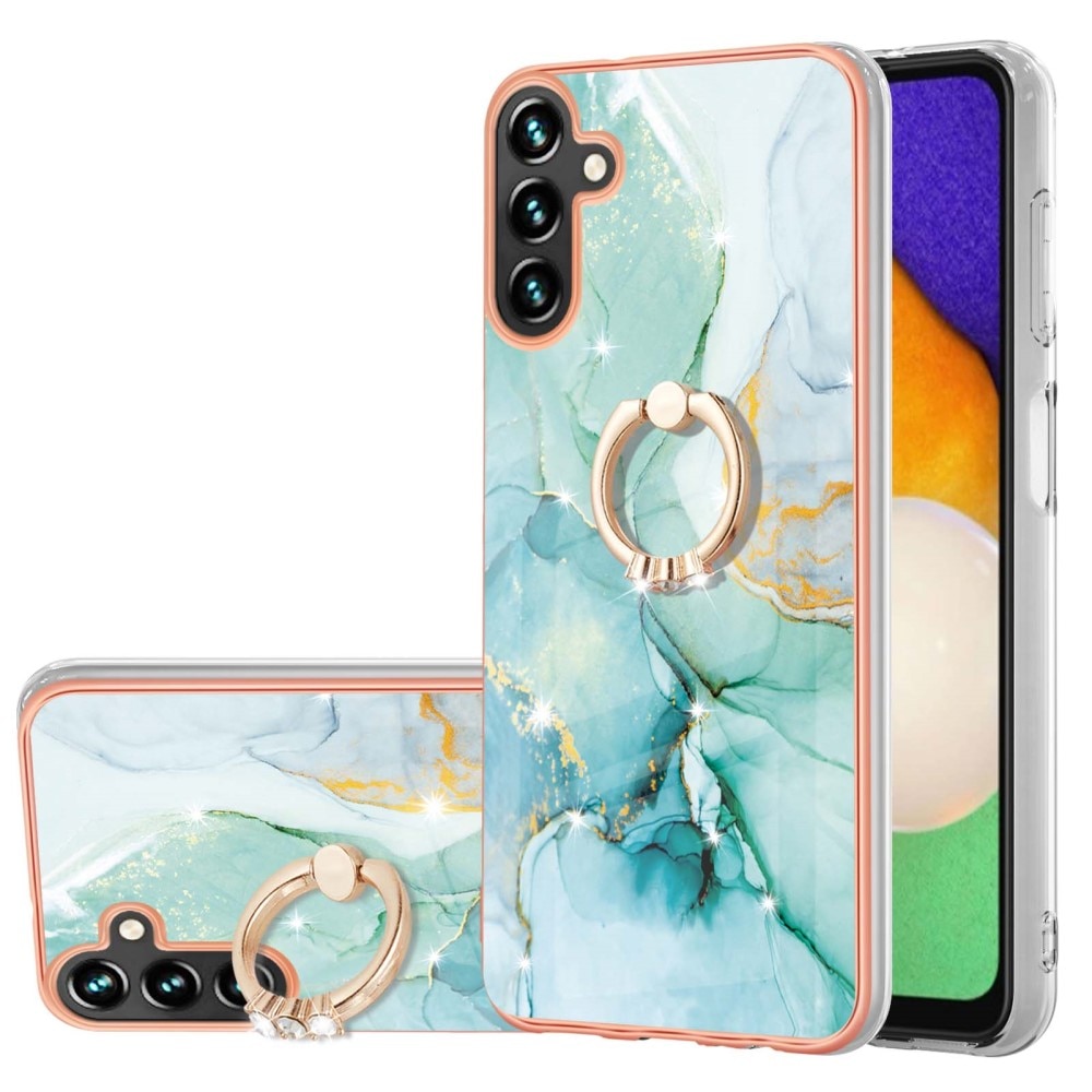 TPU Case Finger Ring Kickstand Samsung Galaxy A34 vihreä marmori