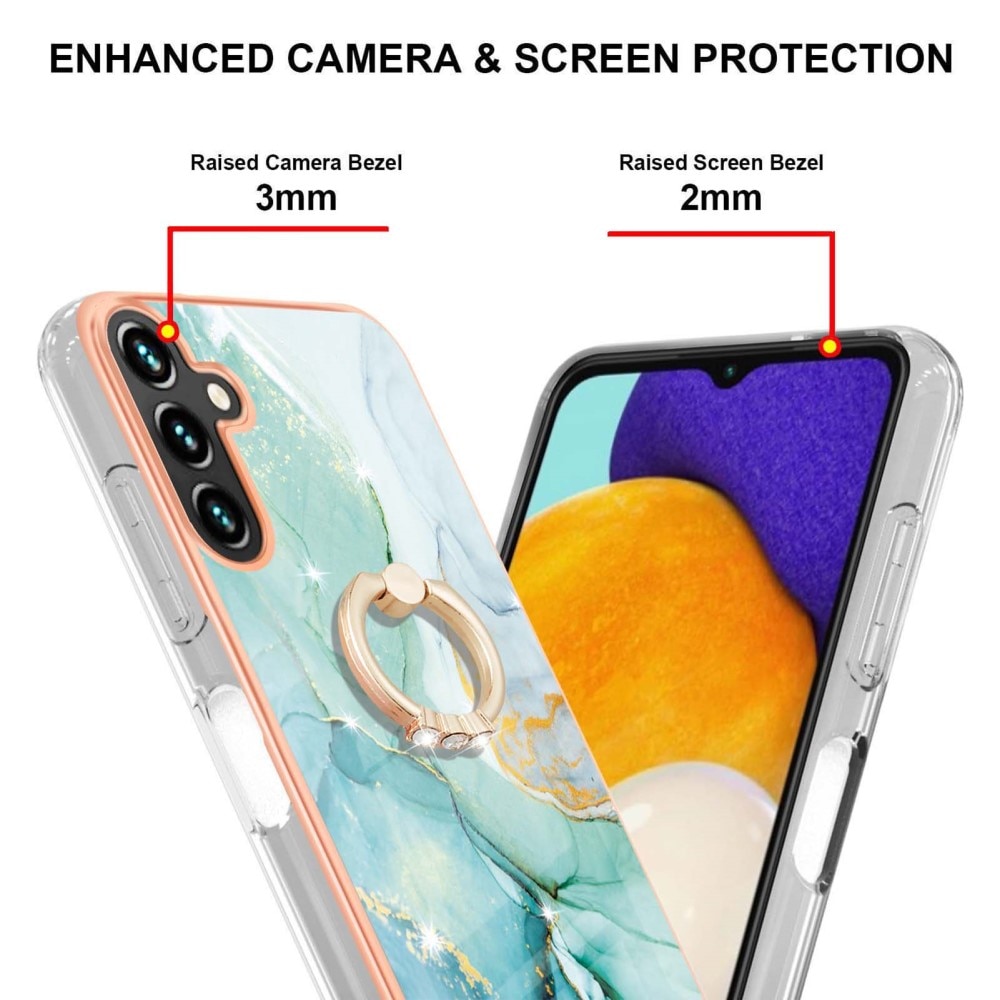 TPU Case Finger Ring Kickstand Samsung Galaxy A34 vihreä marmori