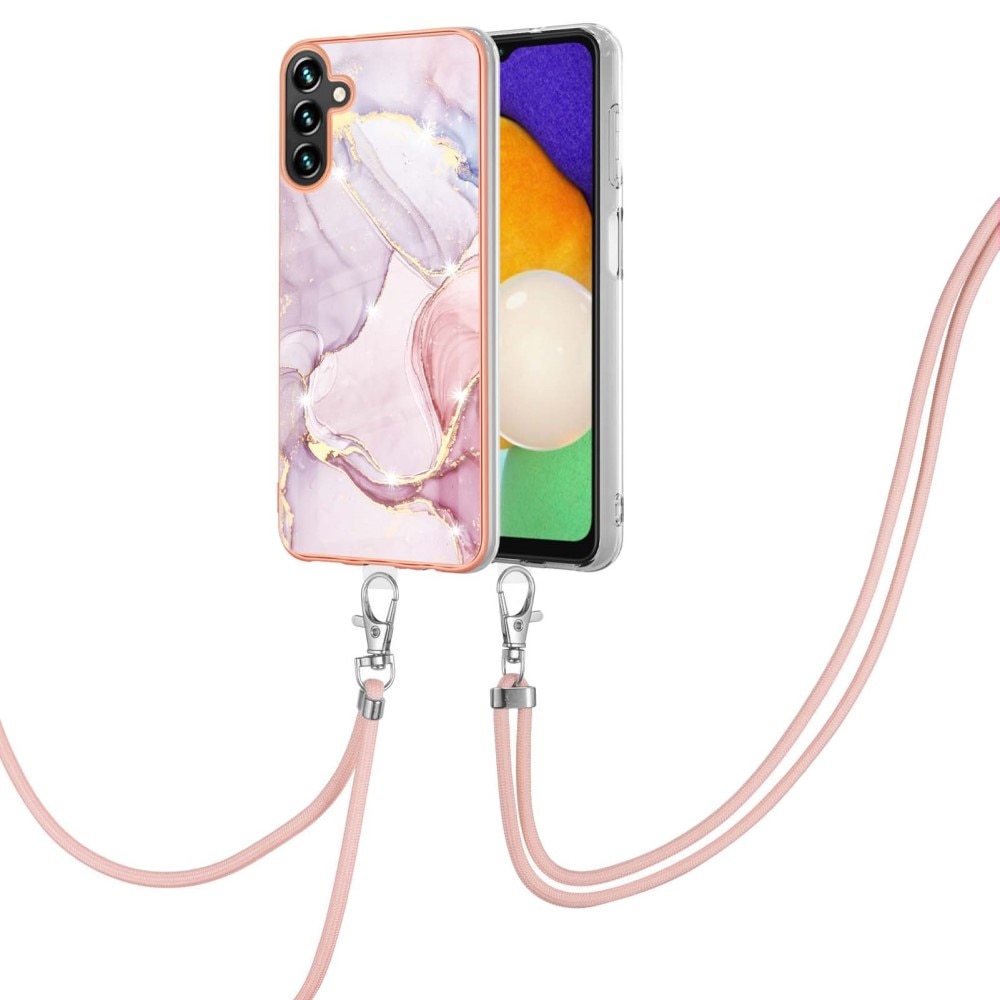 Kuori kaulahihnalla Samsung Galaxy A54 vaaleanpunainen marmoria