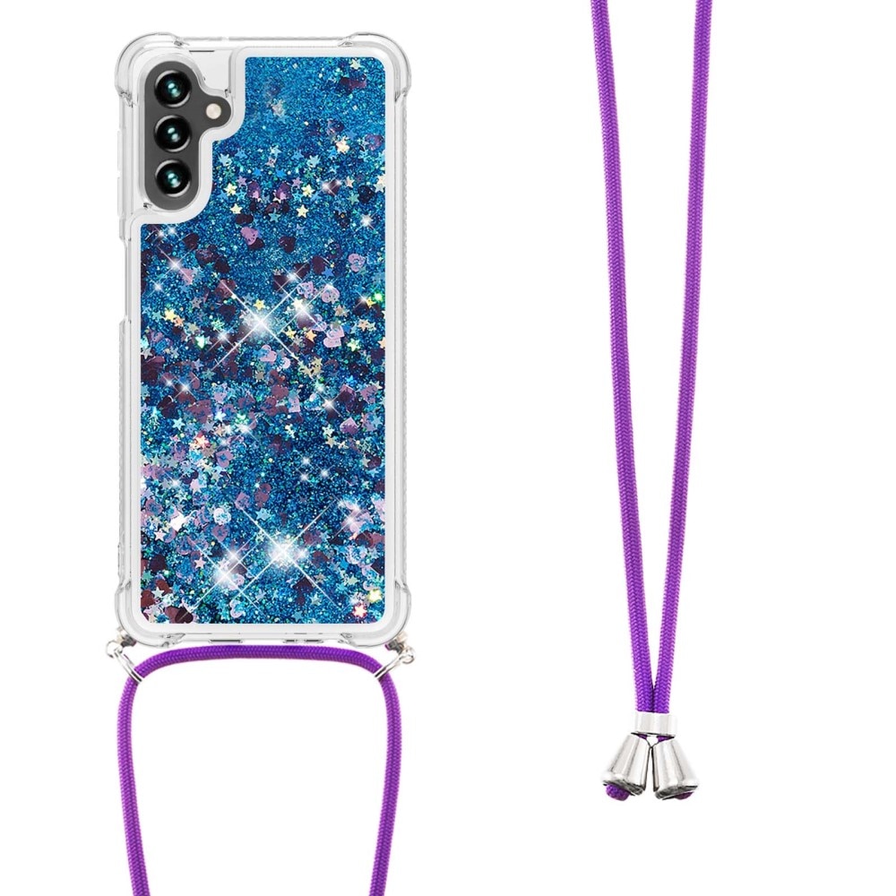 Glitter Powder TPU Kuori kaulahihnalla Samsung Galaxy A54 sininen