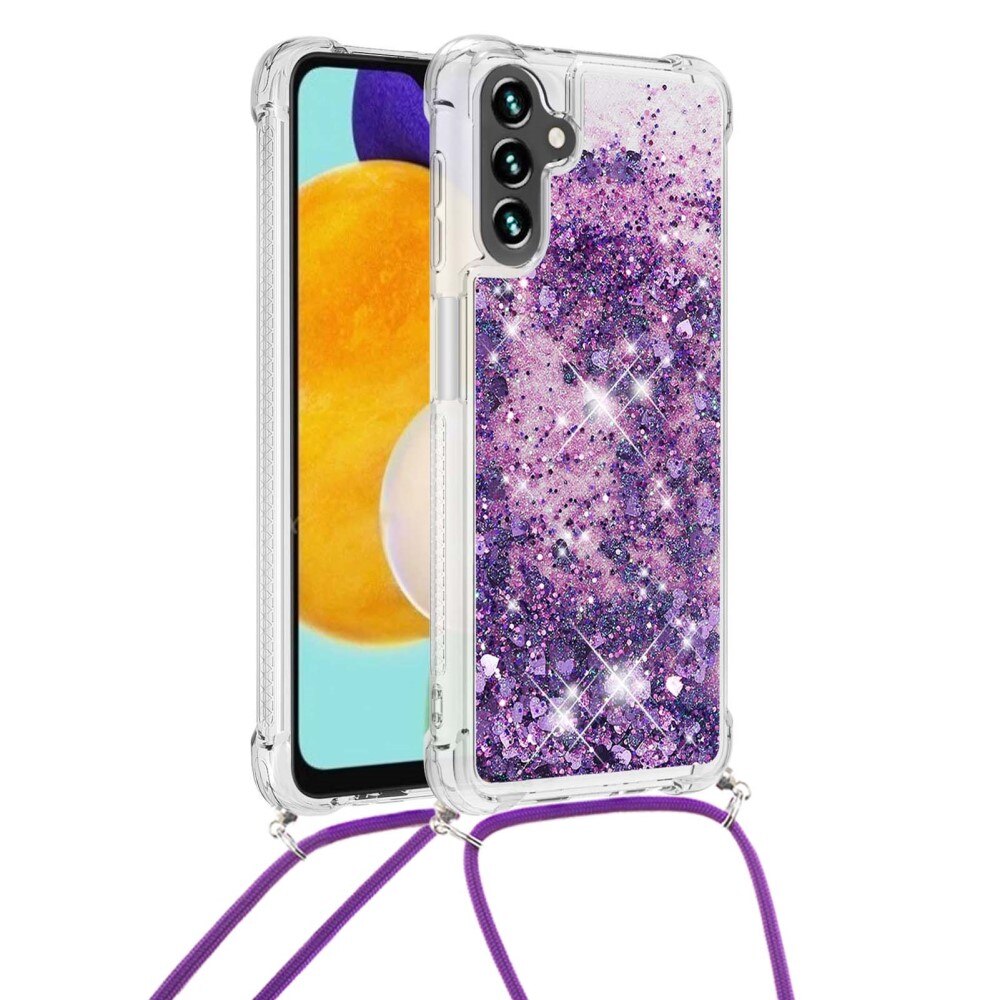 Glitter Powder TPU Kuori kaulahihnalla Samsung Galaxy A54 liila