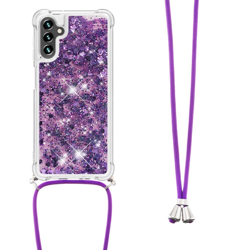 Glitter Powder TPU Kuori kaulahihnalla Samsung Galaxy A54 liila