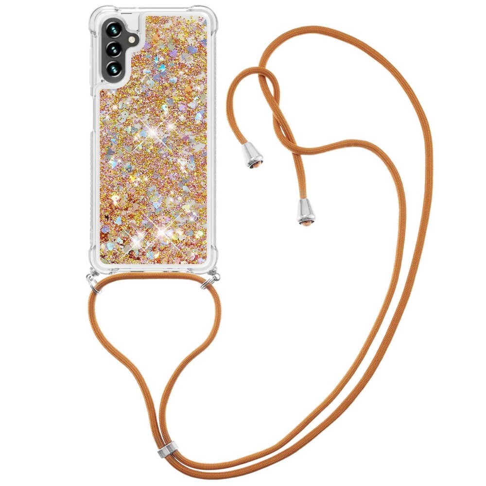 Glitter Powder TPU Kuori kaulahihnalla Samsung Galaxy A54 kulta