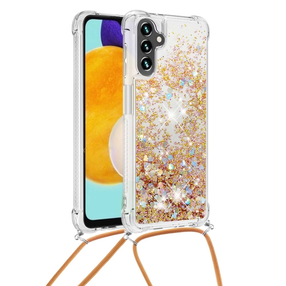 Glitter Powder TPU Kuori kaulahihnalla Samsung Galaxy A54 kulta