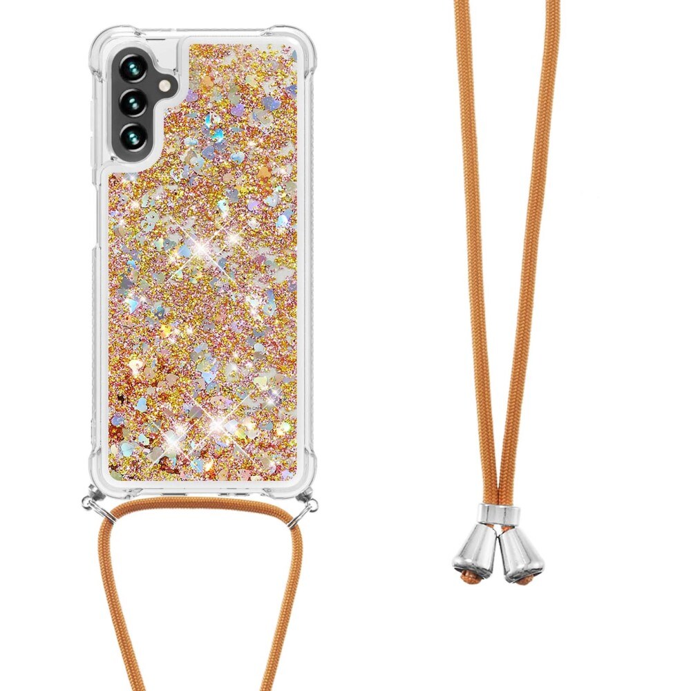 Glitter Powder TPU Kuori kaulahihnalla Samsung Galaxy A54 kulta