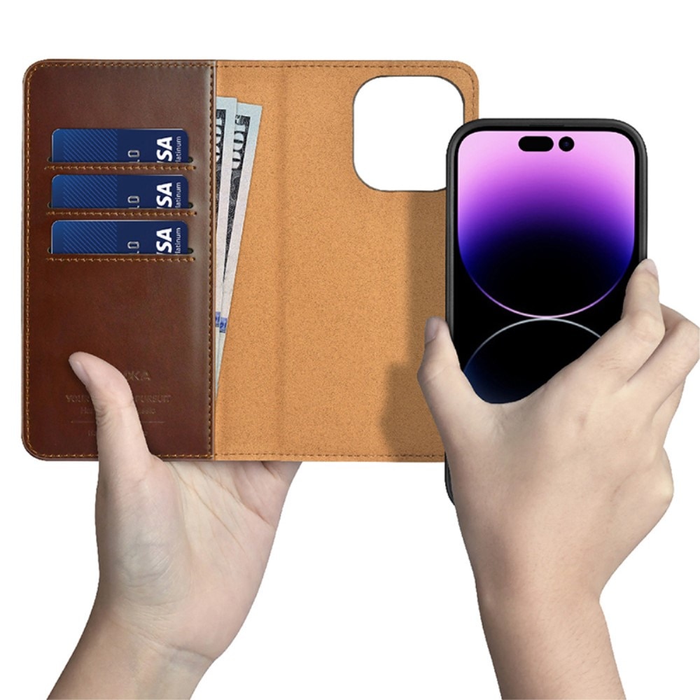 Magneettinen lompakko iPhone 14 Pro ruskea