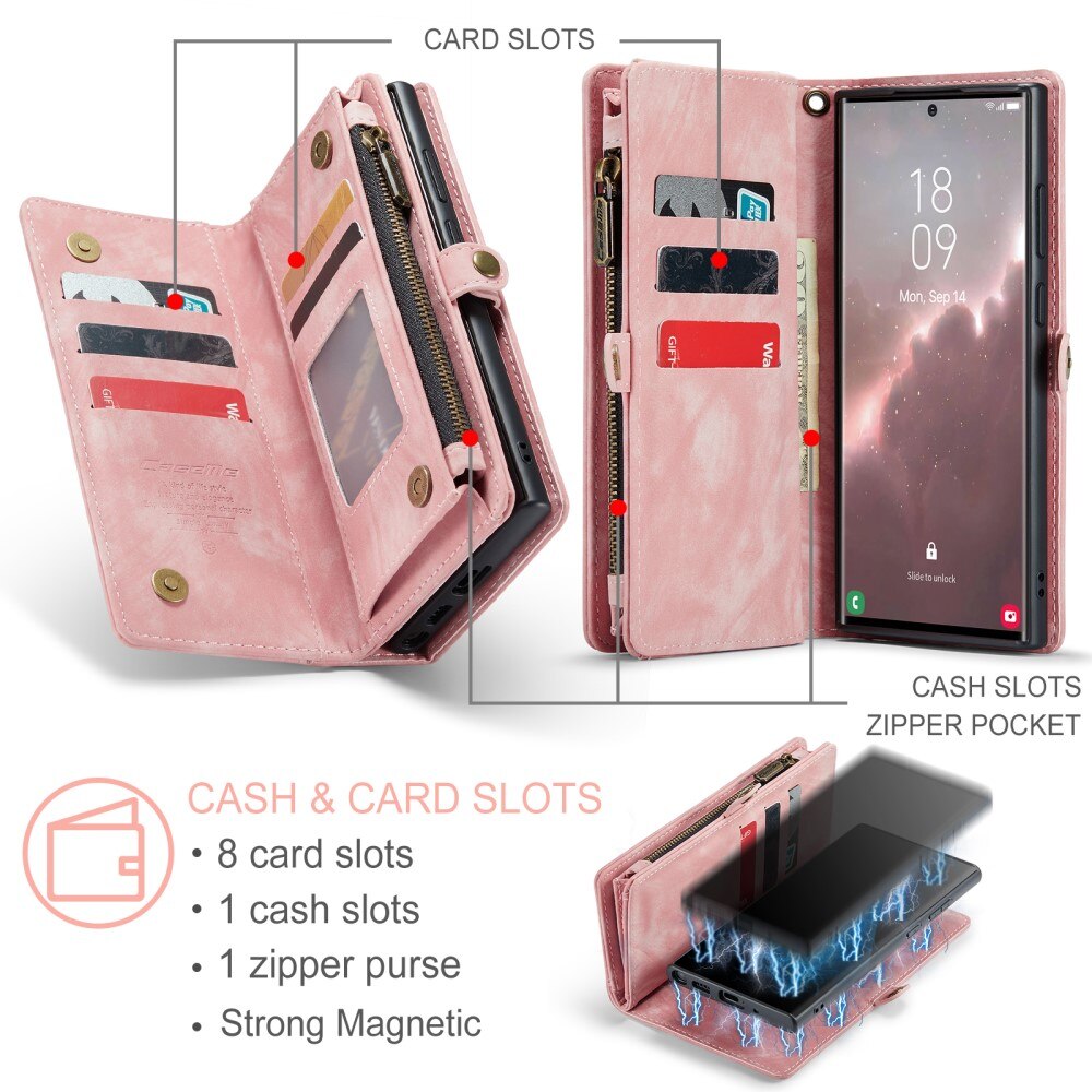 Multi-slot Suojakotelo Samsung Galaxy S23 Ultra Vaaleanpunainen