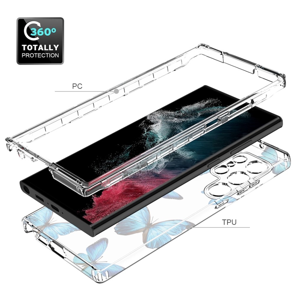 Full Cover Kuori Case Samsung Galaxy S23 Ultra perhosia