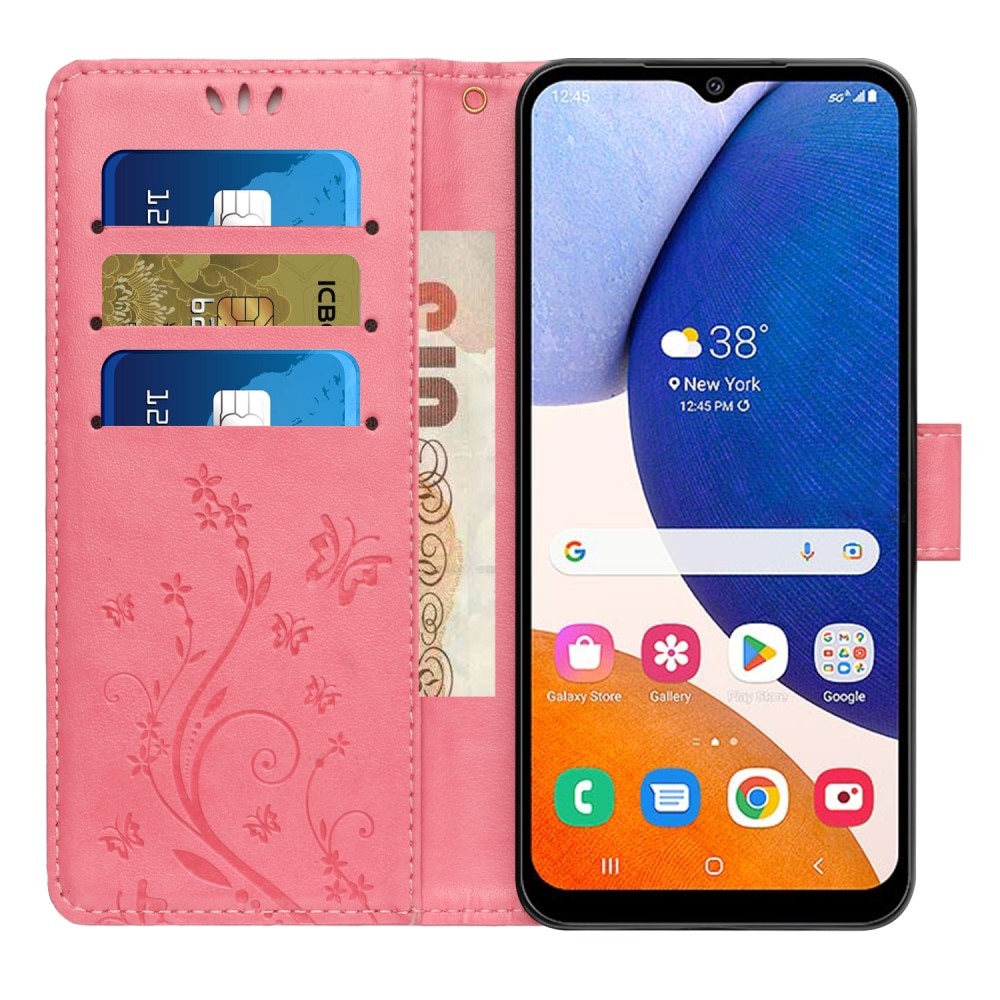 Nahkakotelo Perhonen Samsung Galaxy A54 Vaaleanpunainen