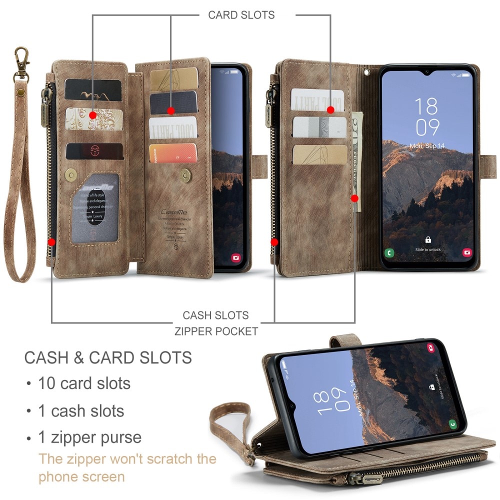 Zipper Wallet Samsung Galaxy A34 ruskea