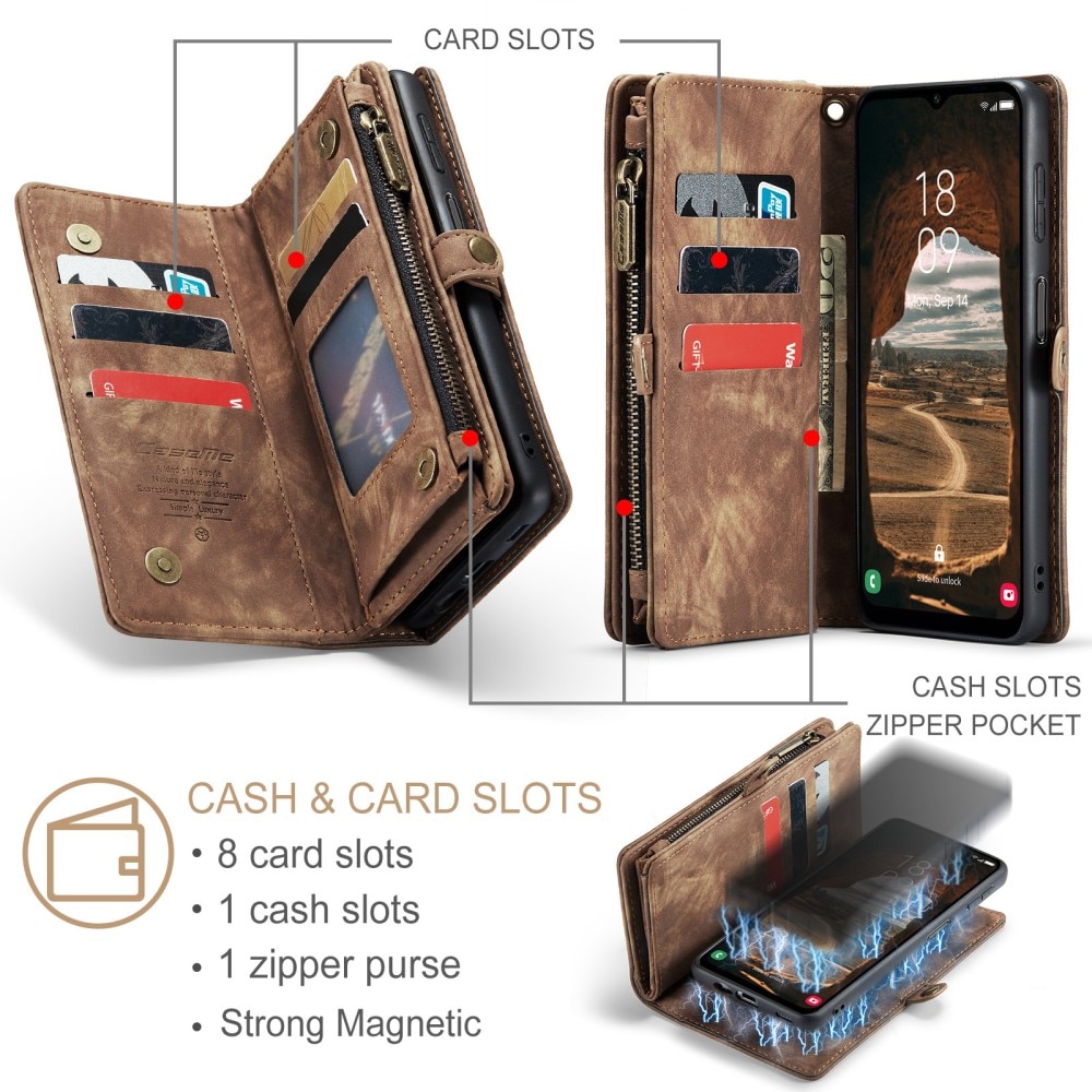 Multi-slot Suojakotelo Samsung Galaxy A14 Ruskea