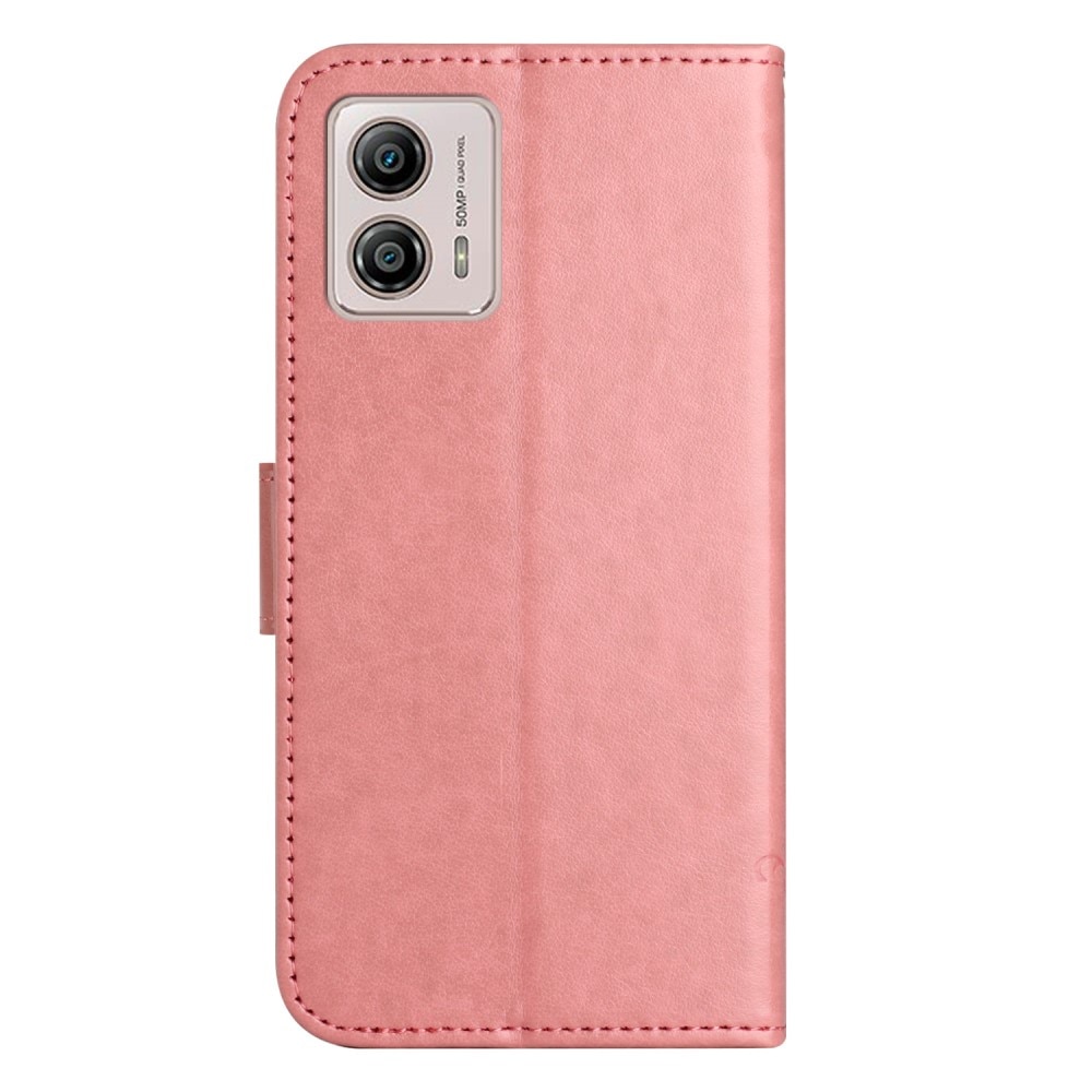 Nahkakotelo Perhonen Motorola Moto G53 vaaleanpunainen