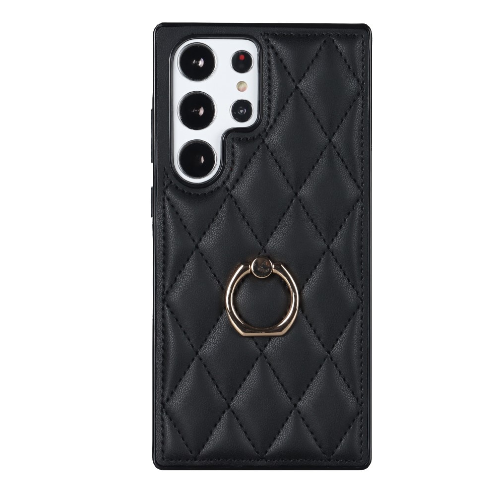 Case Finger Ring Samsung Galaxy S23 Ultra Quilted musta
