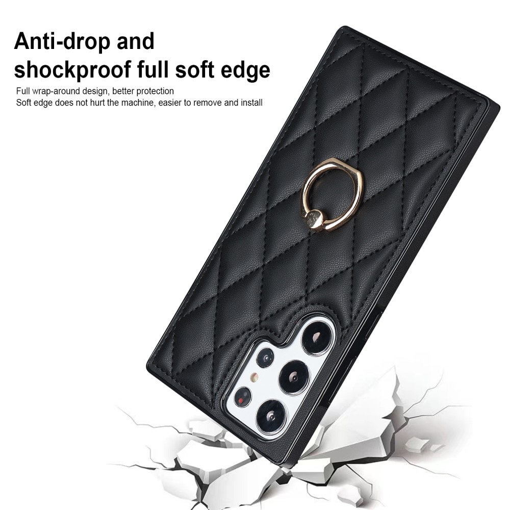 Case Finger Ring Samsung Galaxy S23 Ultra Quilted musta