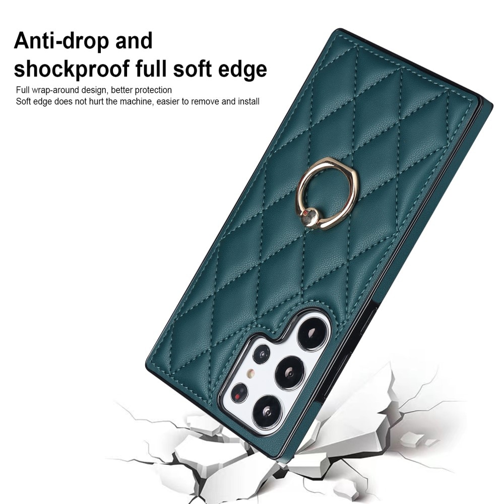 Case Finger Ring Samsung Galaxy S23 Ultra Quilted vihreä