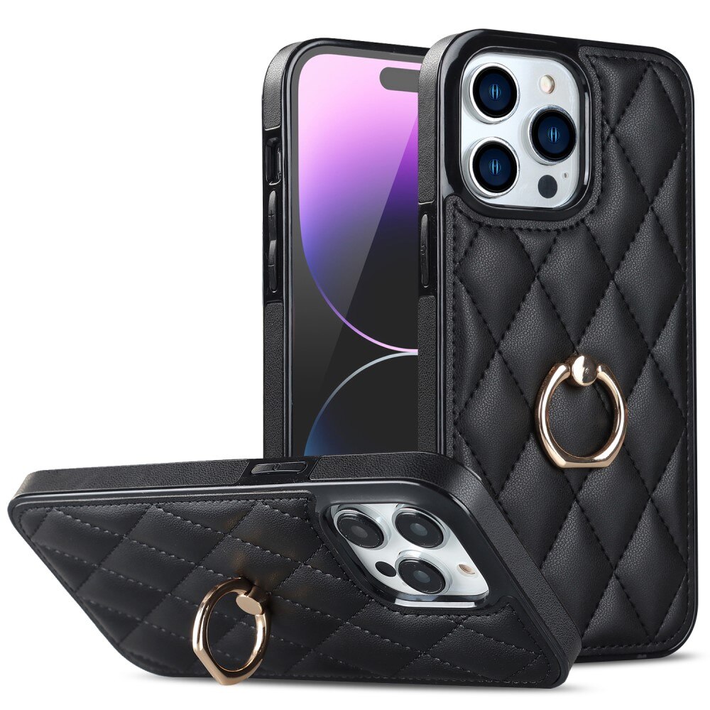 Case Finger Ring iPhone 14 Pro Quilted musta