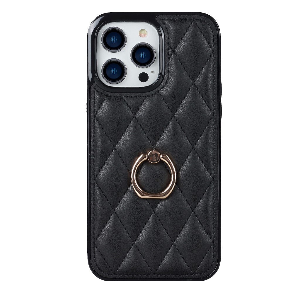 Case Finger Ring iPhone 14 Pro Quilted musta