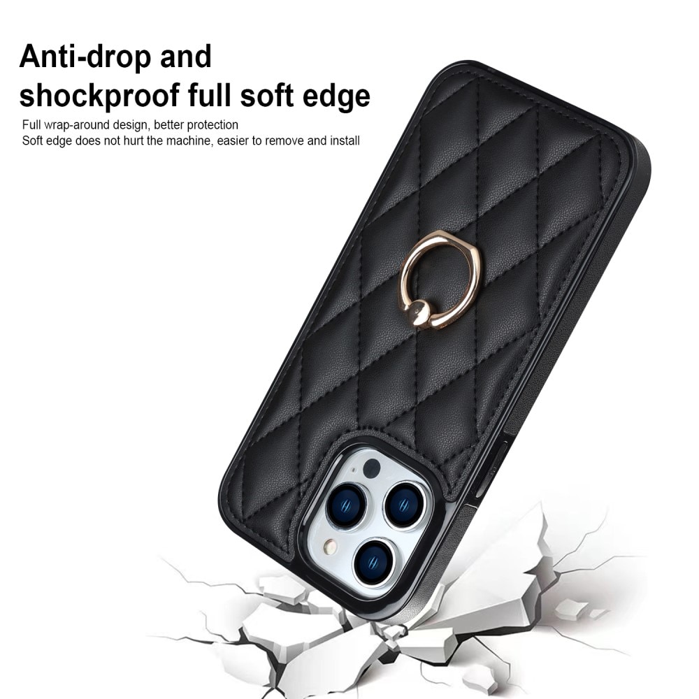 Case Finger Ring iPhone 14 Pro Quilted musta