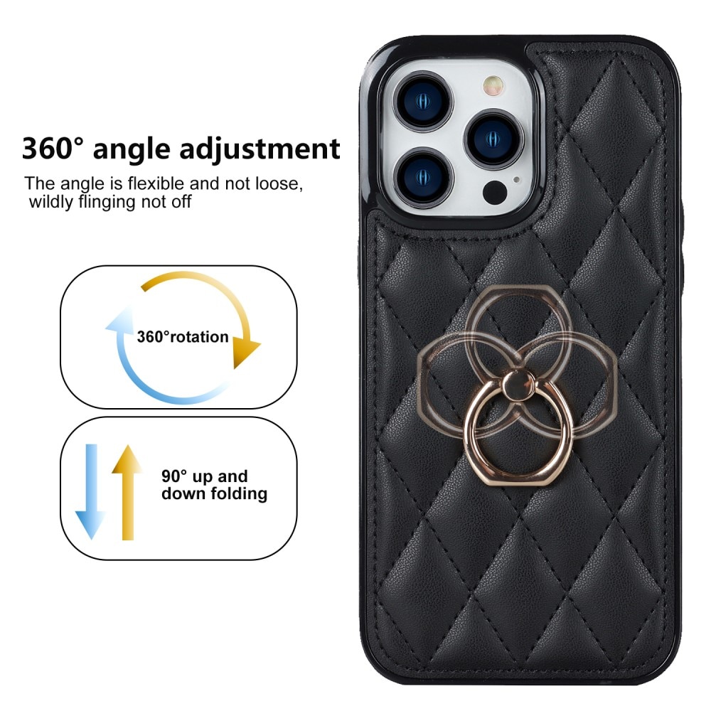 Case Finger Ring iPhone 14 Pro Quilted musta