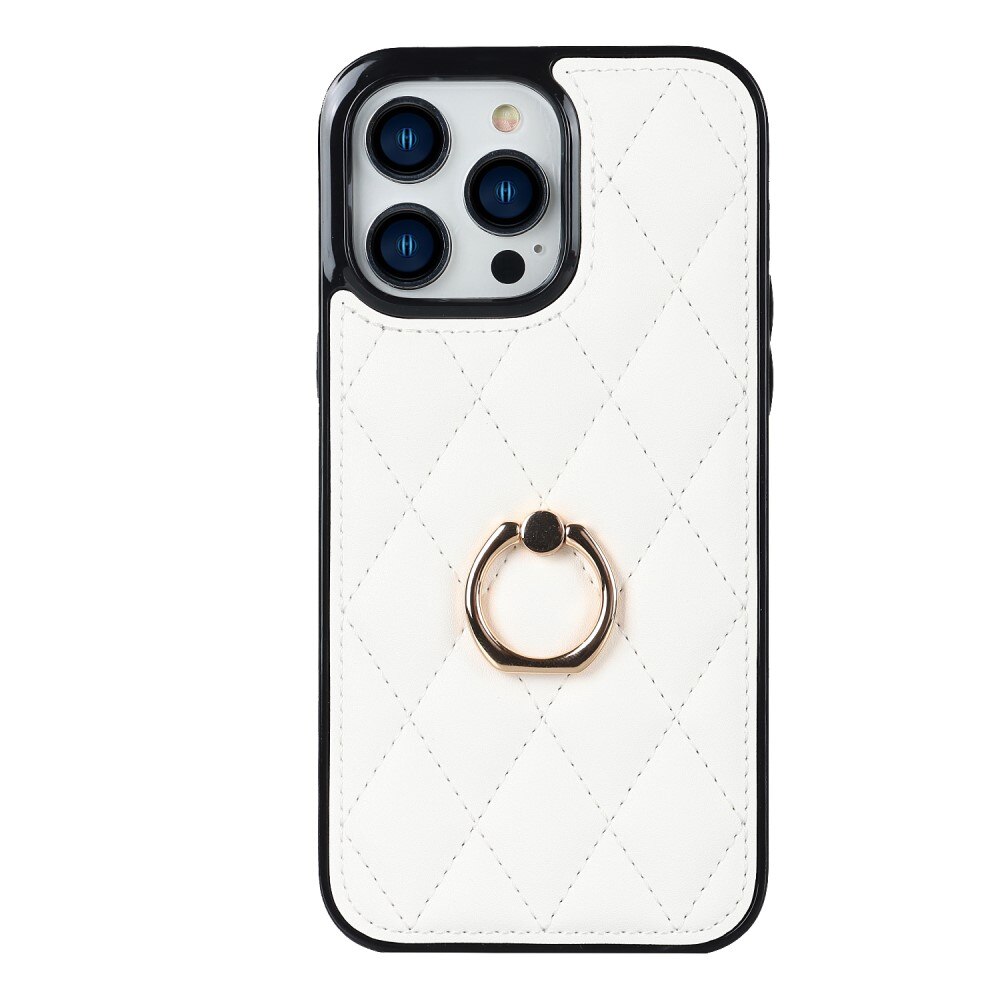 Case Finger Ring iPhone 14 Pro Quilted valkoinen