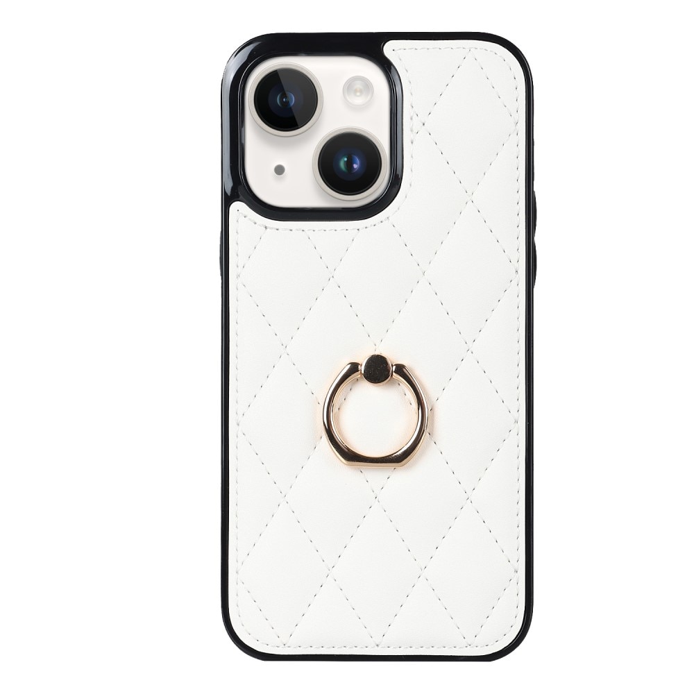 Case Finger Ring iPhone 14 Quilted valkoinen