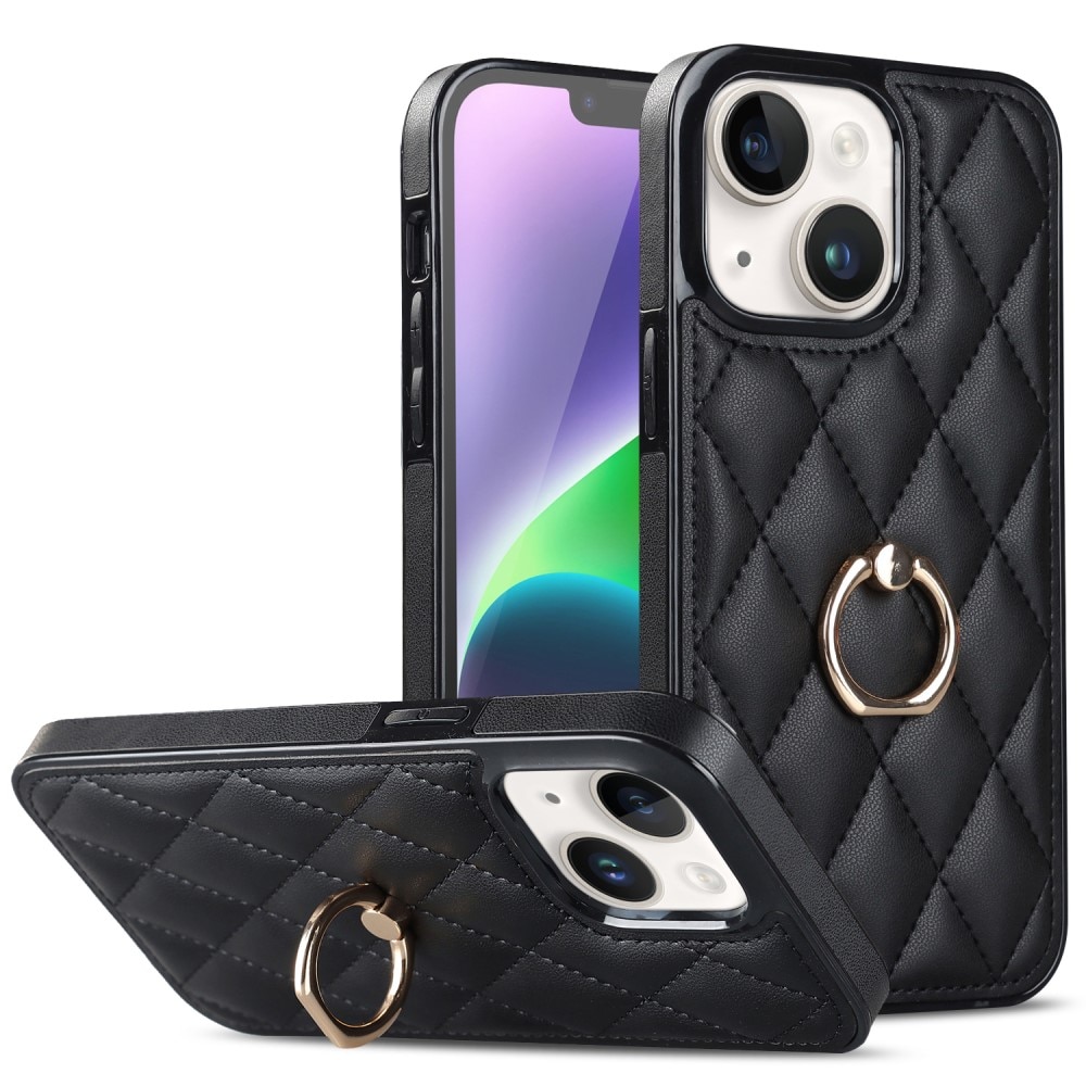 Case Finger Ring iPhone 14 Quilted musta