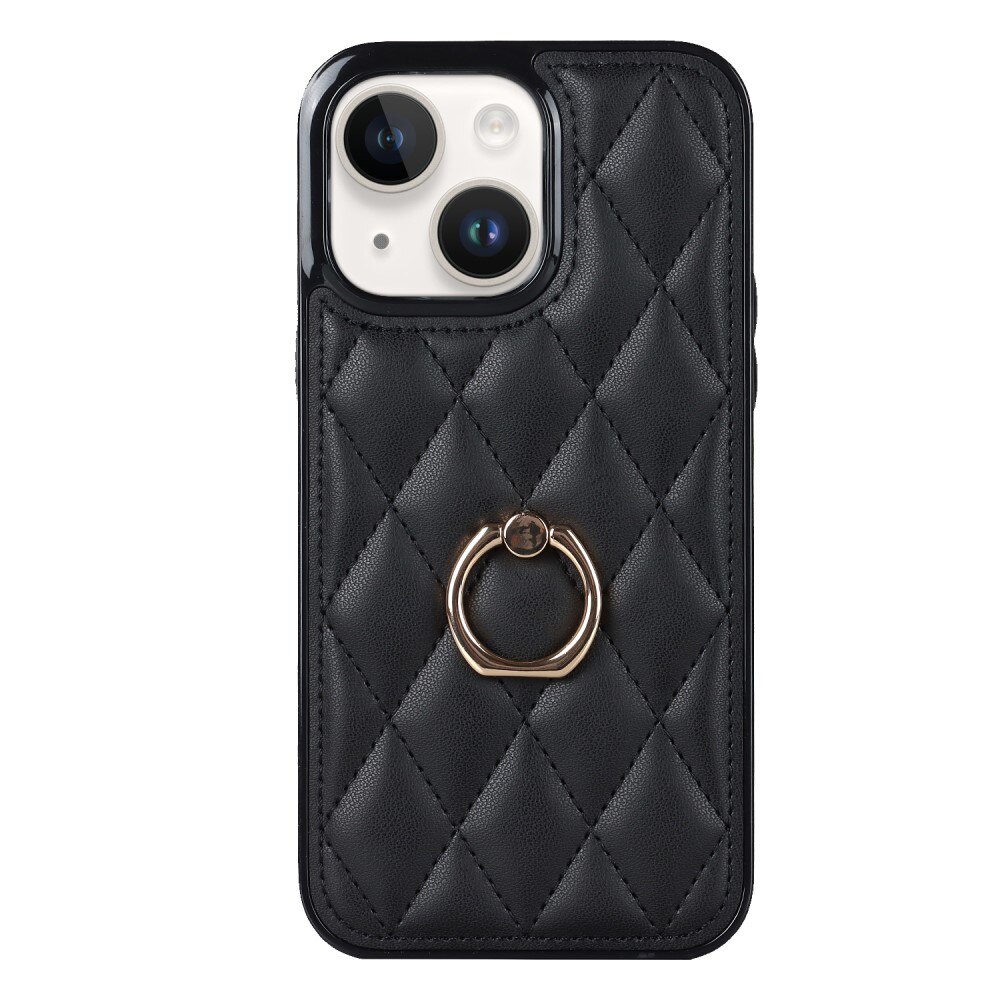 Case Finger Ring iPhone 14 Quilted musta