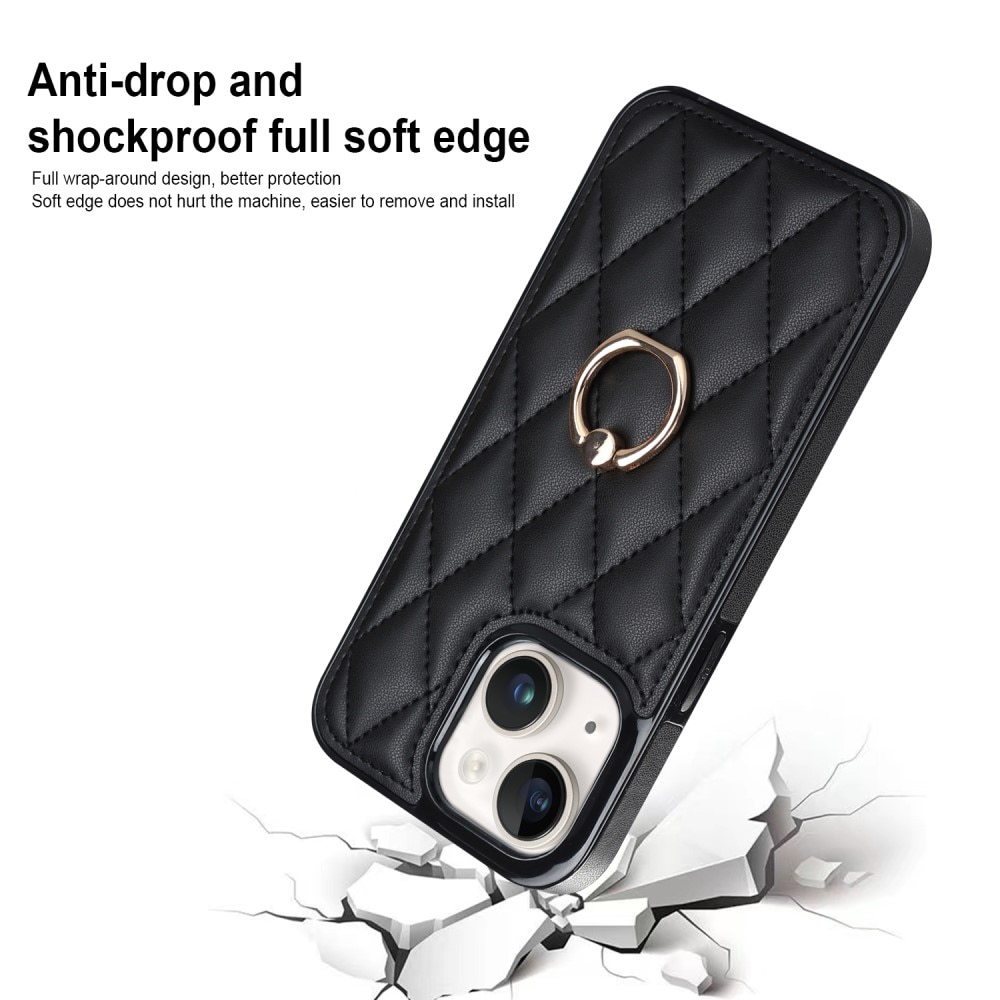 Case Finger Ring iPhone 14 Quilted musta