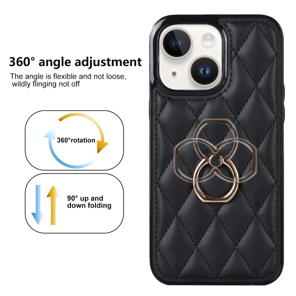 Case Finger Ring iPhone 14 Quilted musta