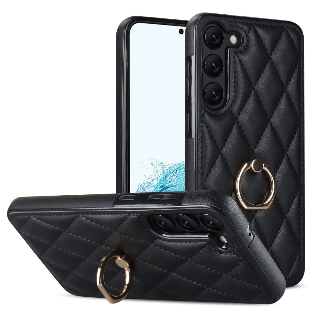 Case Finger Ring Samsung Galaxy S23 Quilted musta