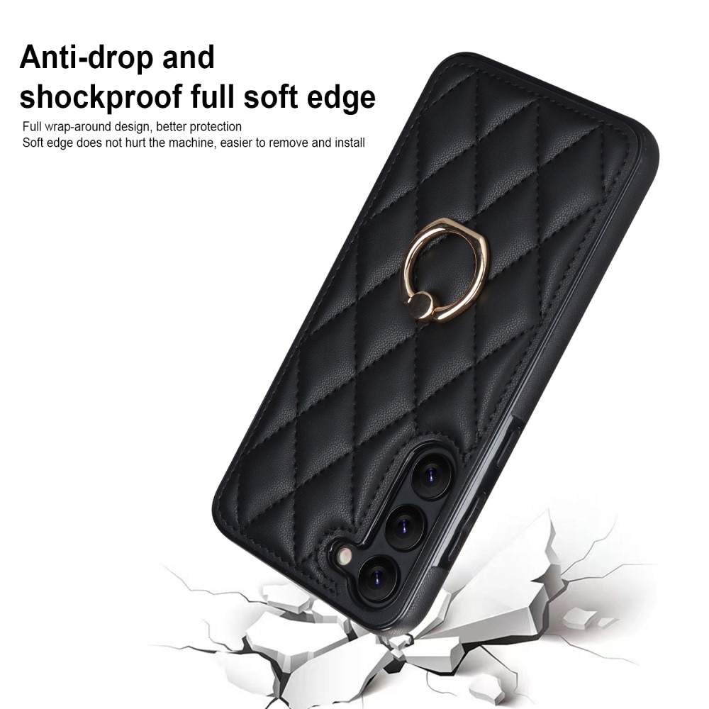 Case Finger Ring Samsung Galaxy S23 Quilted musta
