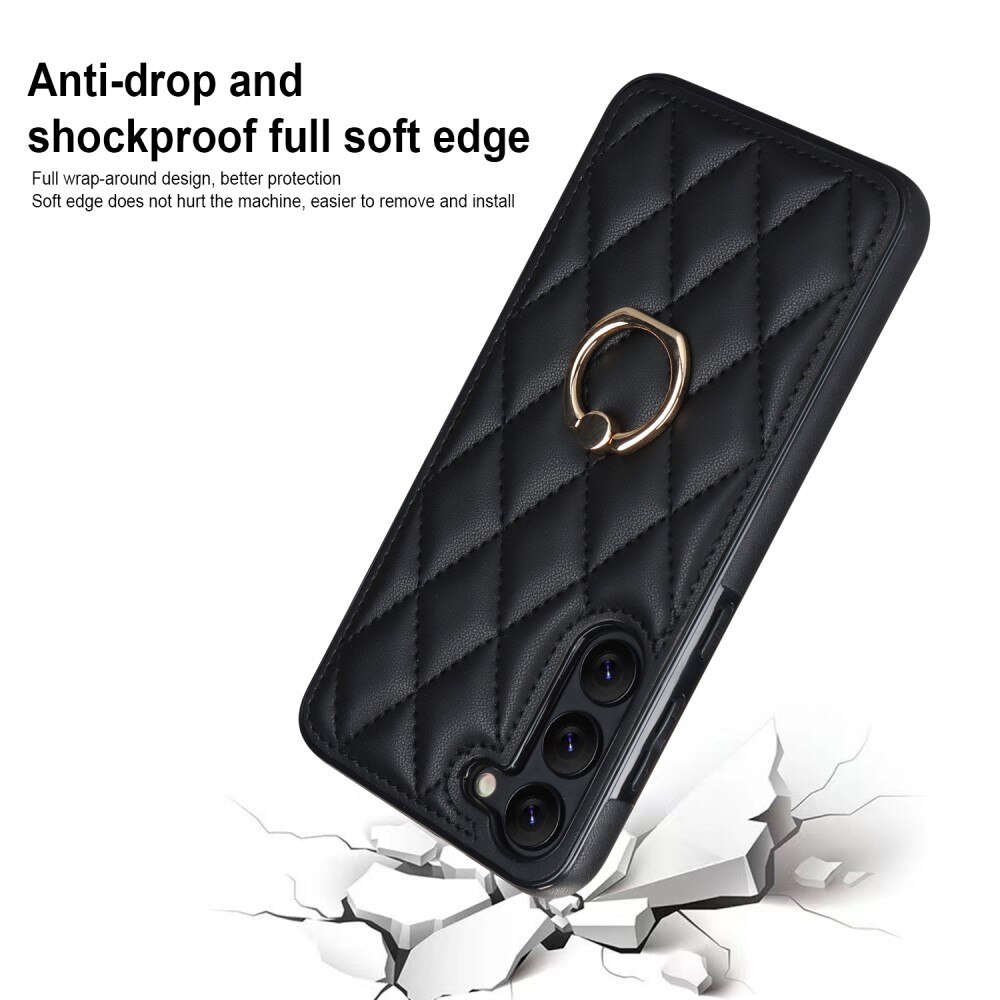 Case Finger Ring Samsung Galaxy S23 Plus Quilted musta