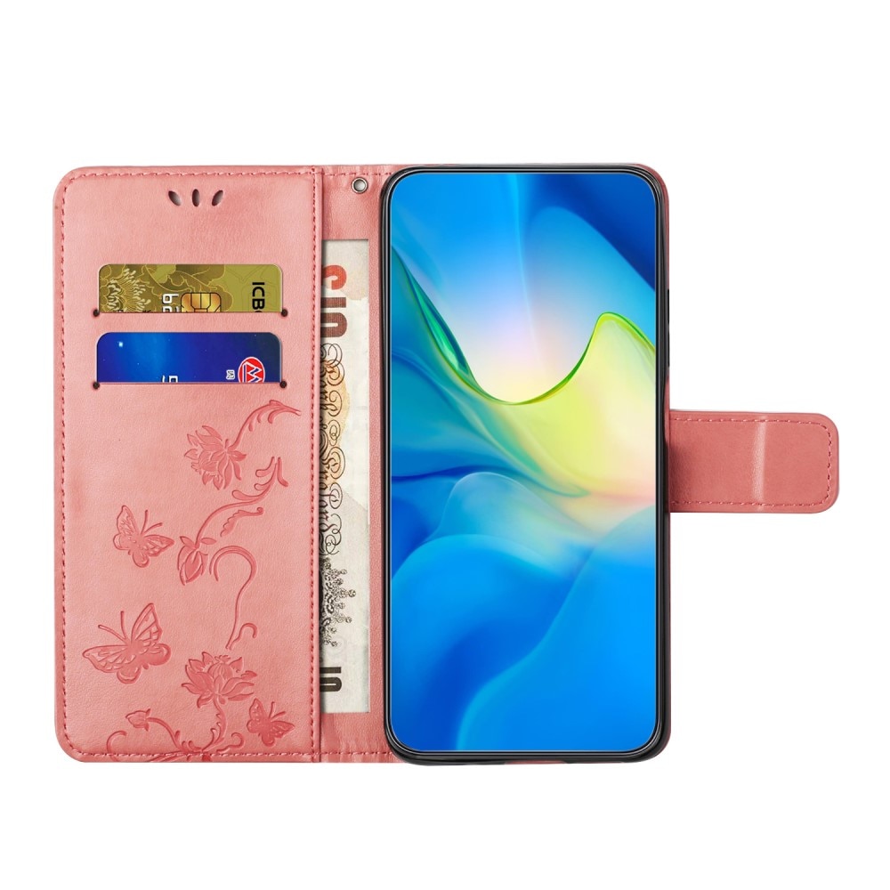 Nahkakotelo Perhonen Samsung Galaxy A24 vaaleanpunainen