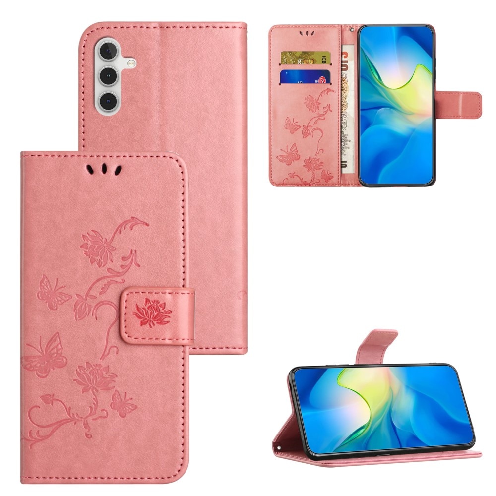 Nahkakotelo Perhonen Samsung Galaxy A24 Vaaleanpunainen