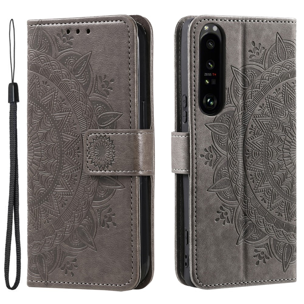 Nahkakotelo Mandala Sony Xperia 1 V harmaa